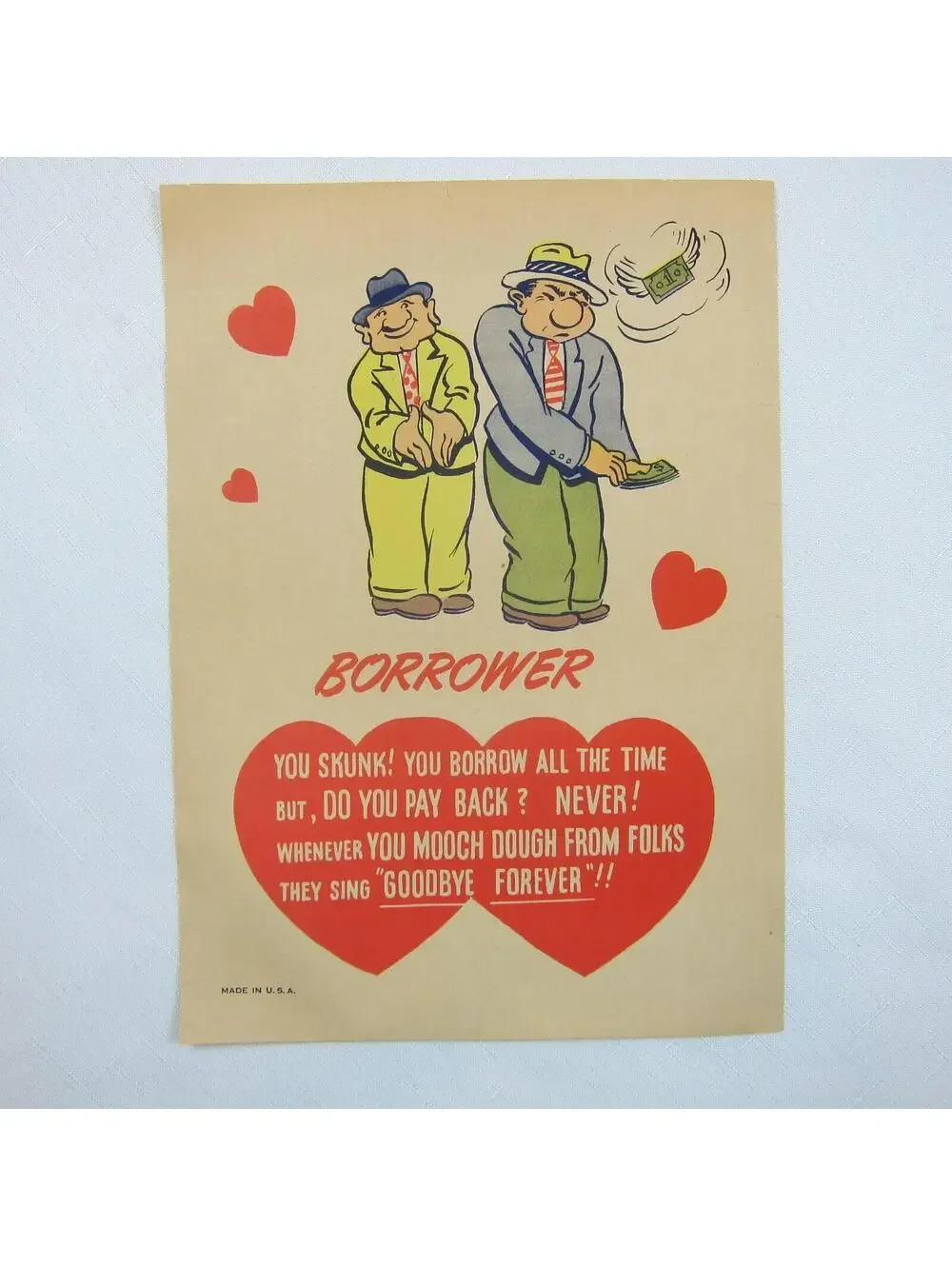 Vintage Vinegar Valentine Borrower Penny Dreadful Sarcasm Insult Poem Ephemera